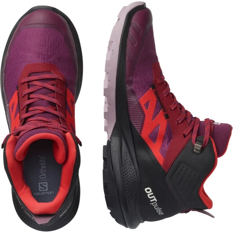 Botas Montaña Salomon Outpulse Mid GTX Mujer Fucsia Rojos Negros | MX ZDCH807